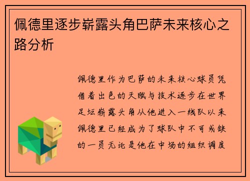 佩德里逐步崭露头角巴萨未来核心之路分析